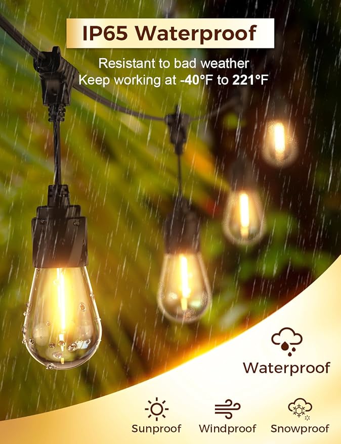 XMCOSY+ 120FT Outdoor String Lights Waterproof - LED Patio Hanging Lights for Outside Porch Backyard Gazebo Garden, Commercial Grade 42 Edison Bulbs