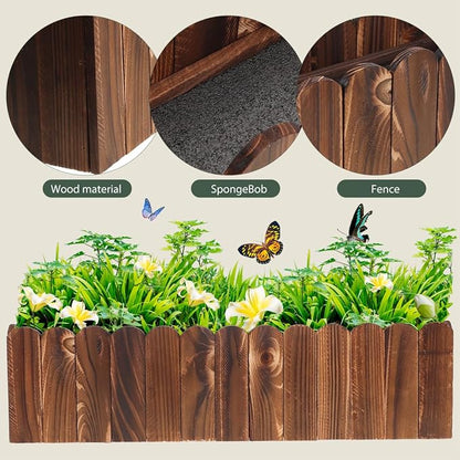 DOITOOL Wooden Picket Fence Planter Box 19.29X5.11X3.54In Window Flower Box for Home Garden Wedding Party Office Decor with Foam Inserts DIY Plant Basket Container
