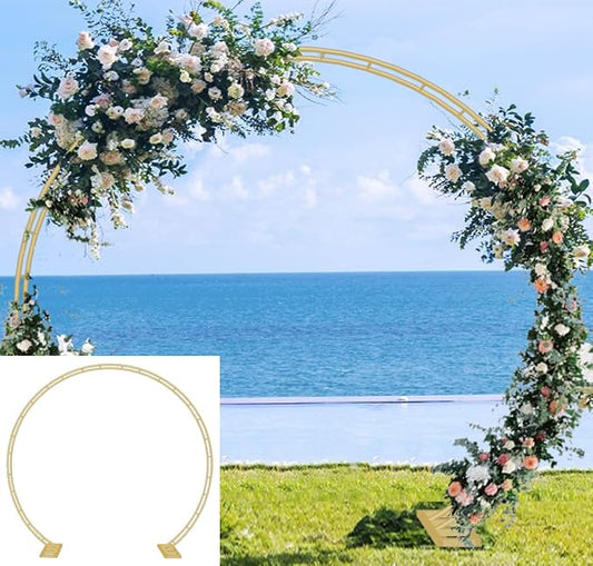 Queension Extra Large Wedding Arch for Ceremony 8.5Ft Wide 7.4Ft High for Large Space, Metal Arches Backdrop Stand with Ground Stakes and Sandbags for Party Supplies, Garden Trellis, Gold