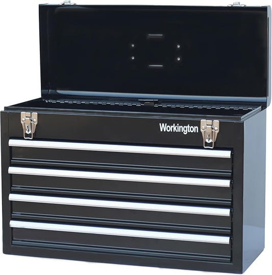 Workington Portable Metal Tool Chest with 4 Drawers, 20" 4-Drawer Tool Chest Cabinet with Ball Bearing Drawer Slides, Steel Tool Storage Box Organizer 4004 Black