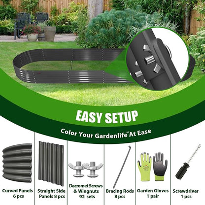 A ANLEOLIFE 12X3X1.5 ft Galvanized Raised Garden Beds Outdoor, Oval Extra Large Metal Planter Box for Planting Vegetables Flowers Herb, Anti-Rust & Easy-Setup, Quartz Grey