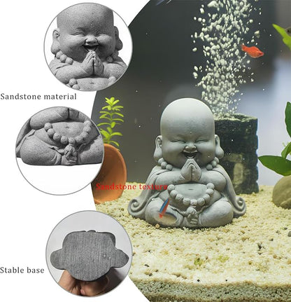 LIYAOLI Wealth Good Luck Cute Buddha Statue, Sandstone Zen Monk Sculpture for Fish Tank Decorations, Aquarium Decor Ornament, Feng Shui Decor for Home Office and Car