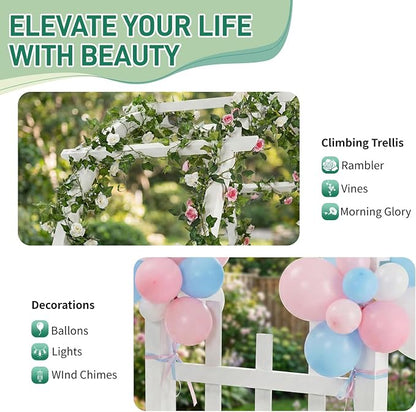 Outvita 7Ft Wooden Garden Arbor Arch, Wood Arbor Trellis, Pergola Archway for Wedding Ceremony Decoration Pergola Plant Climbing Rose Vines Lawn Courtyard Patio White