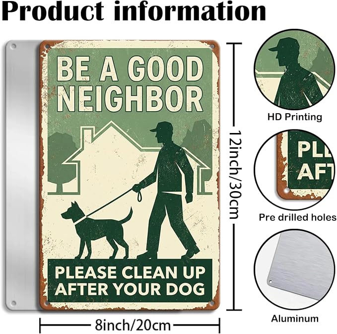 Garden Decor Dog Poop Sign Clean Up After Your Dog Yard Wall Art | Pet Owners • Lawn Walkway Display • Garden Theme • Neighborhood Reminder • UV Printed • 8x12 Inch