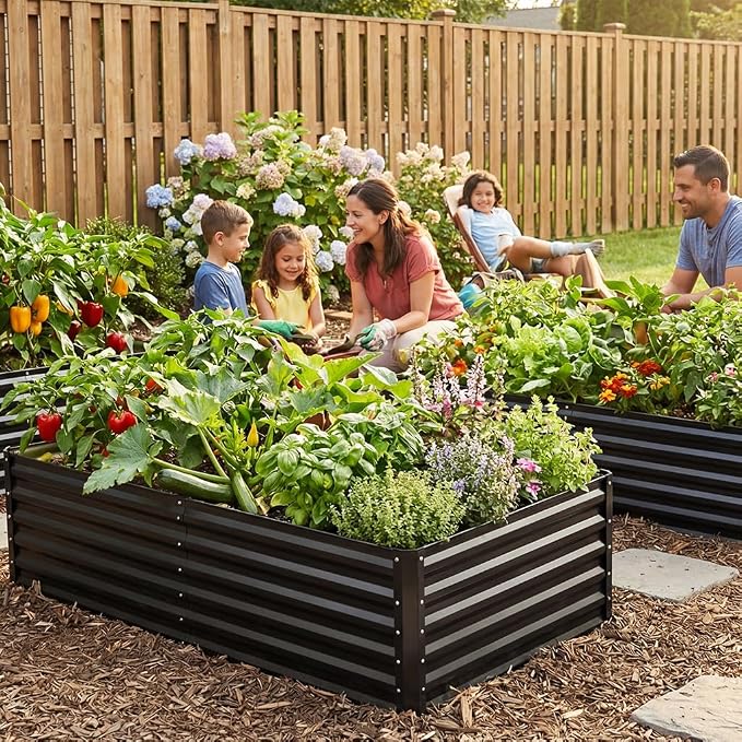 COMHOMA Raised Garden Bed 6x3x2ft,Galvanized Metal Planter Box Kit for Outdoor Gardening,Large Vegetable Flower Growing Beds with Gloves Tools,Black