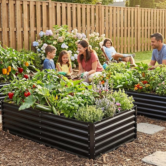COMHOMA Raised Garden Bed 6x3x2ft,Galvanized Metal Planter Box Kit for Outdoor Gardening,Large Vegetable Flower Growing Beds with Gloves Tools,Black