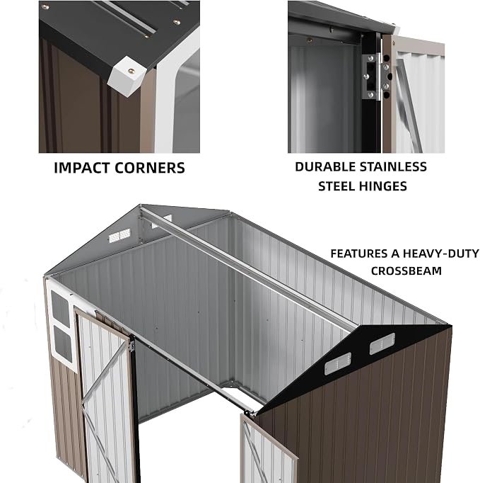 IRONCK 8.4x6.1FT Outdoor Storage Shed with Clear Window, Tool Shed, Brown | Lockable Doors, Breathable Ventilation, 8x6 FT Base, Outdoor Shed For Generators/Bikes/Wheelbarrows