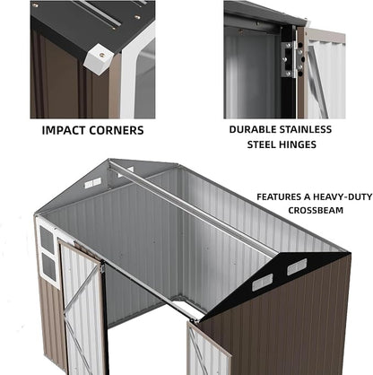 IRONCK 8.4x6.1FT Outdoor Storage Shed with Clear Window, Tool Shed, Brown | Lockable Doors, Breathable Ventilation, 8x6 FT Base, Outdoor Shed For Generators/Bikes/Wheelbarrows