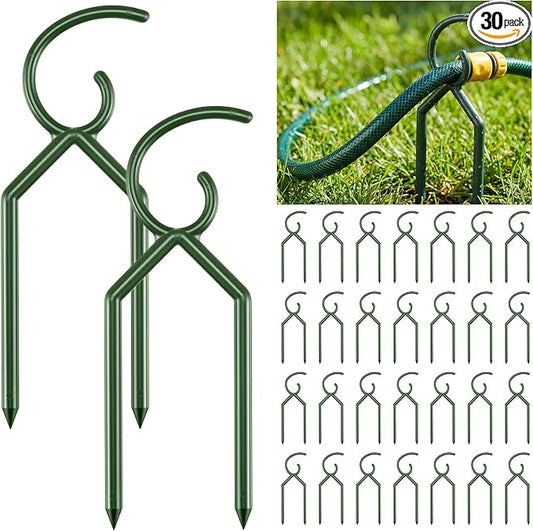 Taiyin 30 Pcs 3/4 Inches Garden Hose Guide Stakes Holder Garden Hose Green Holder Spike for Outside Yard Lawn Flower Beds Irrigation Sprinkler Protect Plant
