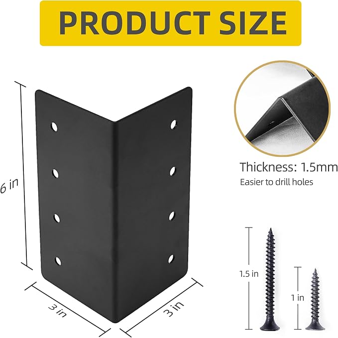 4 Pack Raised Garden Bed Corner Brackets, 3"x 3" x 6" Metal Corner Brackets for 9"-12" Garden Bed with Screws for Wood Frame, Flower or Vegetable Planter Garden