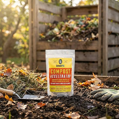 GREEN PIG Compost Accelerator Converts Yard Waste to Fertile Humus in 30 Days and Helps Control Odors Associated with Compost Piles, 1 Bag (12 Dissolvable Packets) | Converts Yard Waste to Fertile Humus in 30 Days, Helps Control Odors Associated with C...