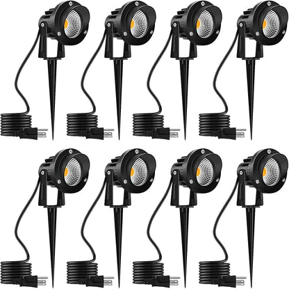 Romwish 8 Pack LED Landscape Spotlights, 120V Plug-in Outdoor Lighting, 12W | 1200LM Brightness with 3000K Warm White, IP65 Waterproof, Adjustable 270° Head & 60° Beam for Tree, Garden, Pathway and Yard