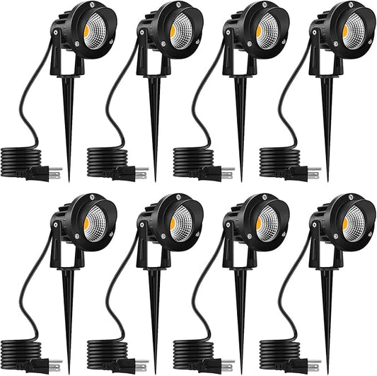 Romwish 8 Pack LED Landscape Spotlights, 120V Plug-in Outdoor Lighting, 12W | 1200LM Brightness with 3000K Warm White, IP65 Waterproof, Adjustable 270° Head & 60° Beam for Tree, Garden, Pathway and Yard