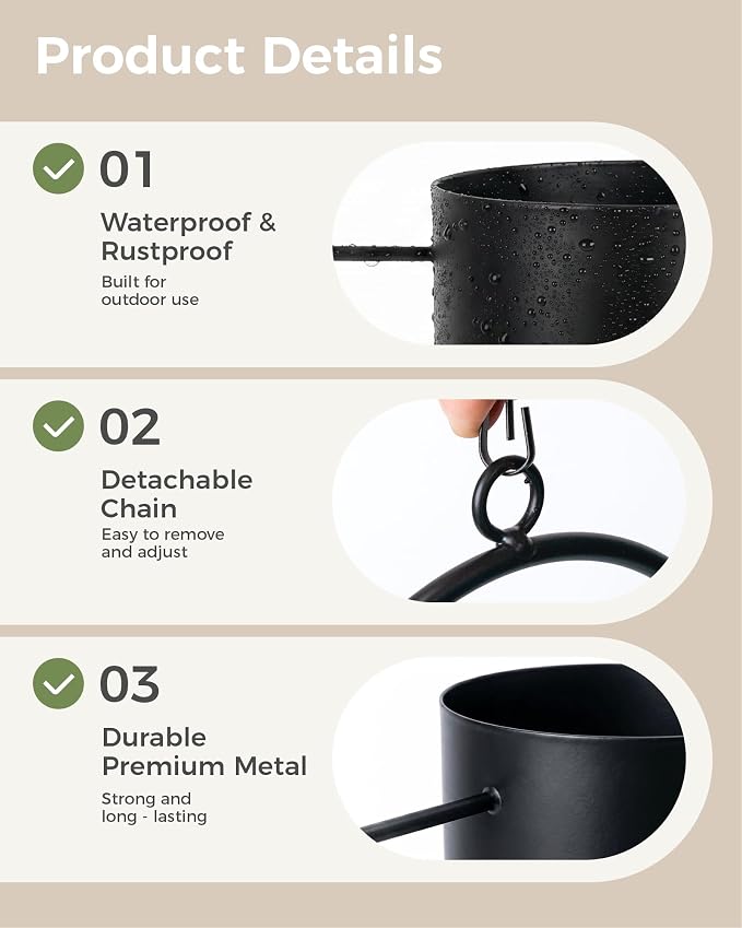 Bamworld Black Hanging Planters for Indoor Outdoor Plants Metal Hanging Pots for Plants 5.5 Inch Modern Hanging Basket Window Plant Hanger Ceiling Hanging Flower Pot with Chain for Wall Decor (Round)