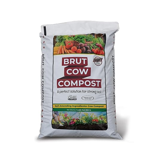 Brut Cow Compost – Nutrient-Rich Composted Cow Manure Organic Soil Amendment – 100% Pure Compost, Additive-Free Fertilizer for Vegetable Gardens, Flowers, Lawns & Indoor Plants – 1 Cubic Ft
