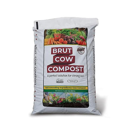 Brut Cow Compost – Nutrient-Rich Composted Cow Manure Organic Soil Amendment – 100% Pure Compost, Additive-Free Fertilizer for Vegetable Gardens, Flowers, Lawns & Indoor Plants – 1 Cubic Ft