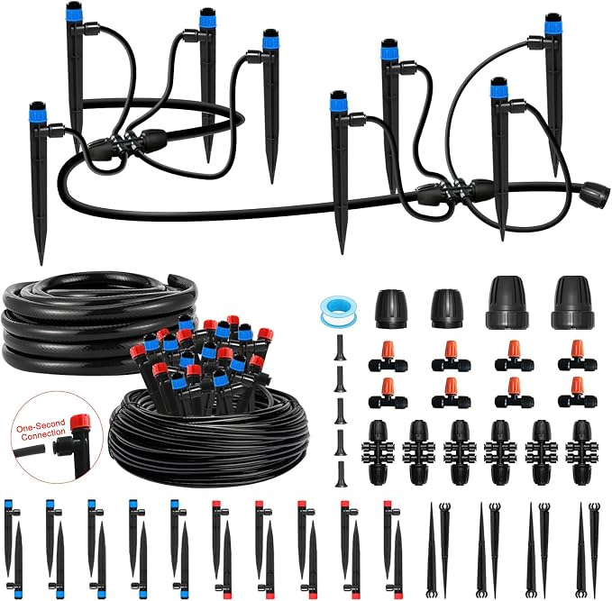 Drip Irrigation Kit for Garden, Quick-Connect Raised Bed Watering System 150FT, Plant Accessories, Drip Line Kit for Greenhouse, DIY Micro Sprinklers Set for Yard Outside,Sistema De Riego Por Goteo