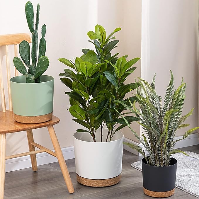 ZMTECH Plant Pots, Set of 6 6.5'' Self Watering Plastic Planter with Drainage Hole and Saucer,Modern Decorative Flower Pot for Indoor Outdoor House Plants, Succulents, Flowers - White