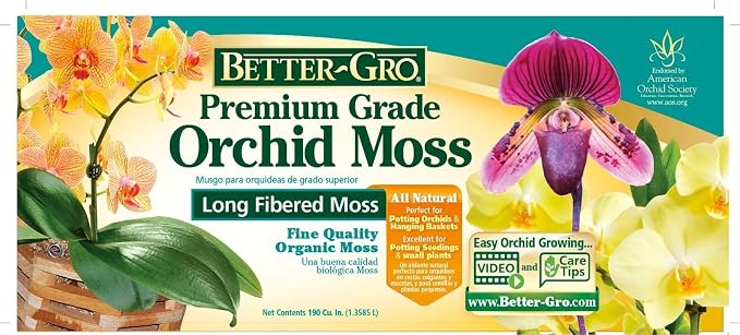 Better-Gro Premium Grade Orchid Moss - 100% Natural,Imported Sphagnum Moss for Orchids,Ferns,and Hostas,Excellent for Hanging Baskets and Propagating Plants - 190 Cubic Inches,(Pack of 12)