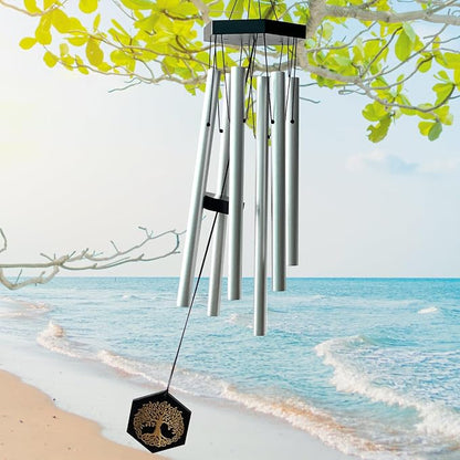 Wind Chimes for Outside, Sympathy Wind Chimes, Memorial Wind Chimes in Memory of Loved One, Sympathy Gift, Tree of Life Wind Chime Decor for Home Outdoor Garden Yard Patio 33" Silver