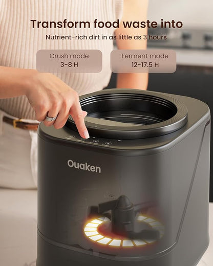 4L Electric Composter for Kitchen, Smart Countertop Compost Bin, Odorless | Low Noise | Auto-Cleaning | Turn Food Waste into Fertilizer, Indoor Food Waste Compost Machine, Black