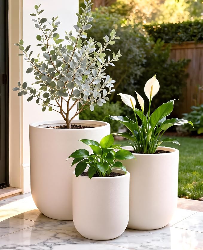 homenote Flower Pots 13/11.5/10 Inch,Large Plant Pots Indoor with Drainage,Plastic Pots for Plants,Garden Pots for Outdoor,Large Planters for Indoor Plants,Big Plastic Planter,White(3 Pcs)