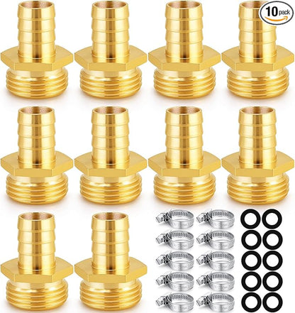 SIGURANTA 5/8" male hose fittings | Brass GHT Thread Spigot Connector | Outdoor Water Hose Fitting for Sprinkler Gun Connection | Garden Hose End Adapter (5/8" MHT Barb Fitting 10PCS)