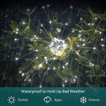 JJGoo Solar Firework Lights, 2 Pack 180 LEDs 2 Lighting Modes Solar Lights Outdoor Waterproof for Garden Patio Walkway Pathway Party Wedding Christmas Decorative - Cool White