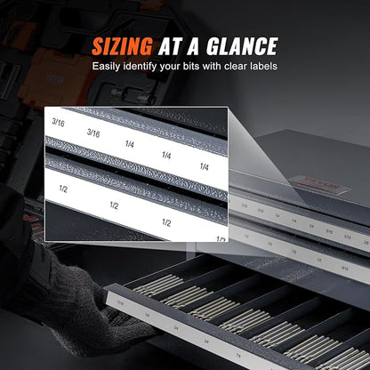 VEVOR End Mill Dispenser - Three-Drawer End Mill Organizer Cabinet, Cold Rolled Steel, Fractional Sizes 1/8" to 1"