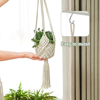 Hanging Planter with Patterns,4Packs Macrame Plant Hangers Indoor Macrame for up to 8 inch Pot Crochet Boho Plant Hanger Holder for Indoor Outdoor with 4S Shaped Stainless Steel Hooks (4colors)