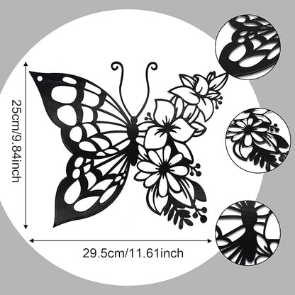 EZ4ENCE Butterfly Decoration Wall Art, Metal Hanging, Wall Home Decor, Boho, Nature Themed, Bohemian Style, for Bedroom Living Room Home Wall, Black, Large
