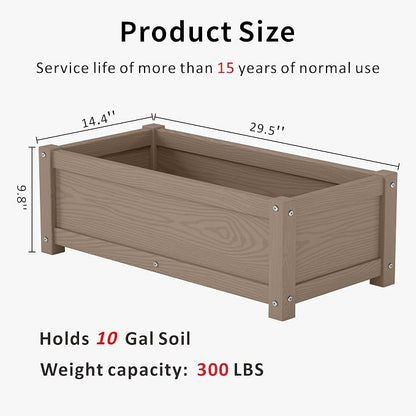 HDPE Raised Planter Box Outdoor,Rot-Resistant and Non-Cracking,Small Raised Beds for Gardening 29.5 * 14.4 * 9.8 in for Yard,Lawn,Outdoor Planter Boxes Rectangle with Drainage Holes Brown