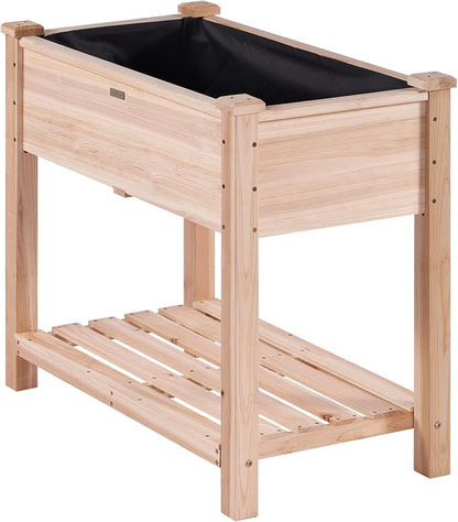VEVOR Raised Garden Bed 34x18x30in with Sturdy Legs, High End Natural Fir Wood Planter Box Elevated Planting Stand for Backyard/Garden/Patio/Balcony w/Non -Woven Liner & 1 Set of Tool, 165lb Capacity