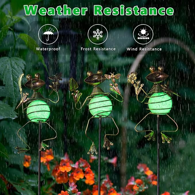 3 Pack Decorative Garden Stakes,Frog Waterproof Metal Spring Decor,Outdoor Decorations Yard Art Garden Stakes for Patio Yard Porch Decor