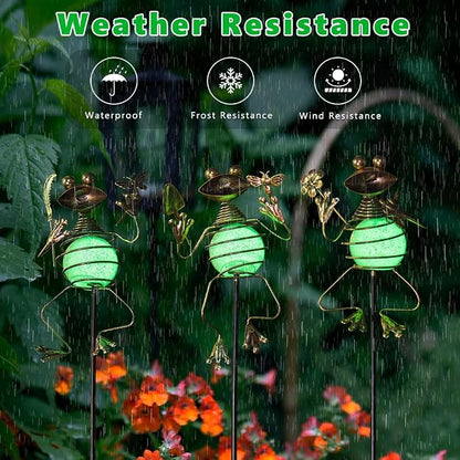3 Pack Decorative Garden Stakes,Frog Waterproof Metal Spring Decor,Outdoor Decorations Yard Art Garden Stakes for Patio Yard Porch Decor