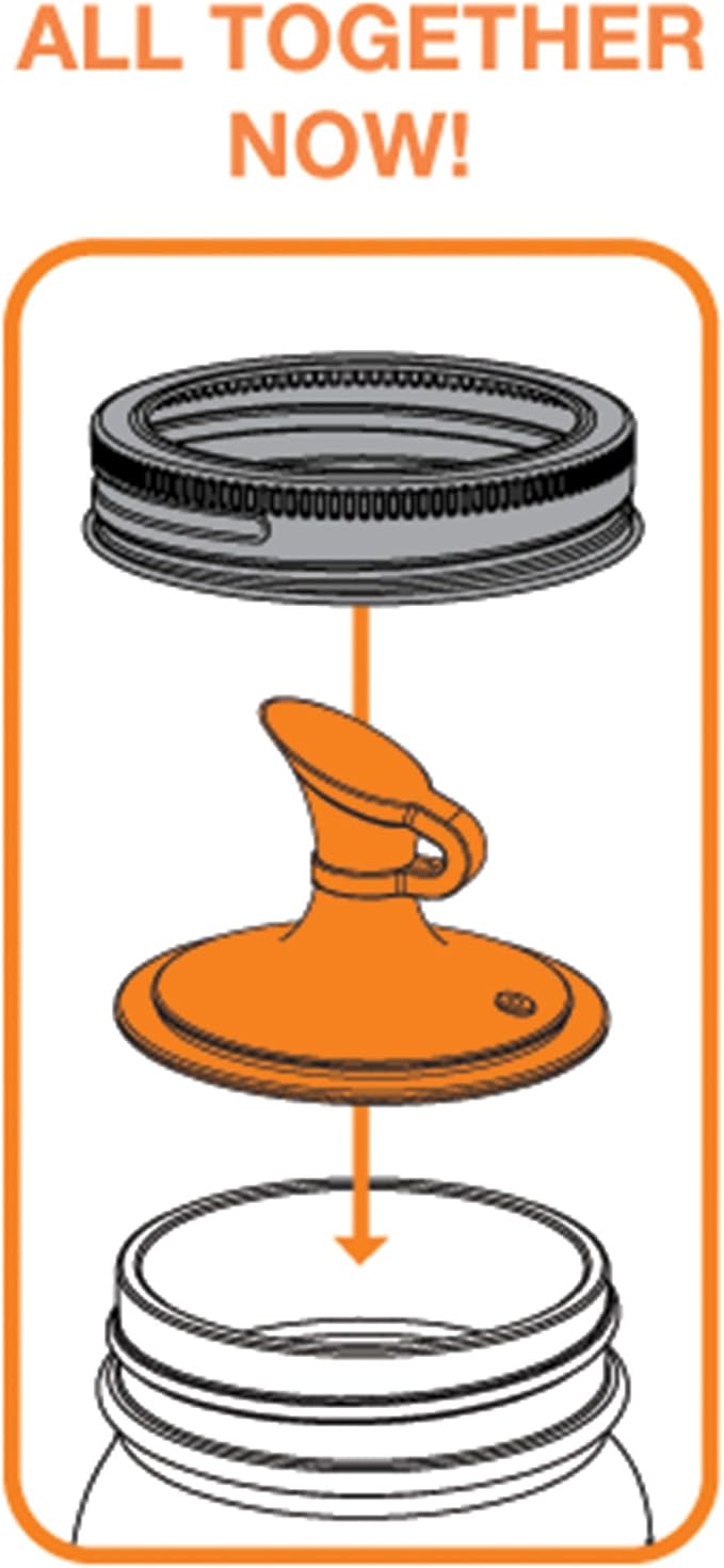 Jarware Oil Cruet Lid for Regular Mouth Mason Jars, Orange