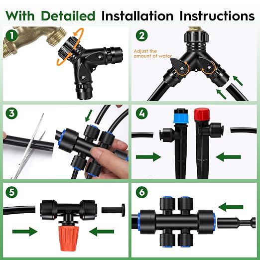 160FT Quick-Connect Drip Irrigation System Kit, Irrigation Kit with Adjustable Nozzles, 30FT 2/5" & 130FT 1/4" Tubing, Automatic Watering System for Garden, Raised Beds, Greenhouse