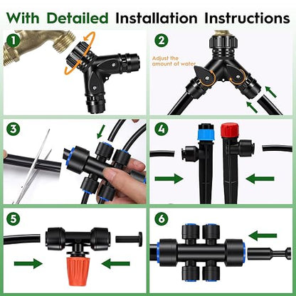 160FT Quick-Connect Drip Irrigation System Kit, Irrigation Kit with Adjustable Nozzles, 30FT 2/5" & 130FT 1/4" Tubing, Automatic Watering System for Garden, Raised Beds, Greenhouse