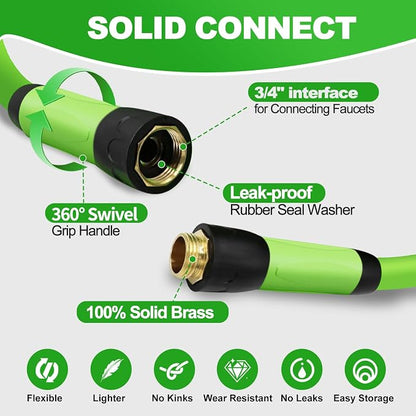 YOTOO Heavy Duty Hybrid Garden Water Hose 5/8-Inch by 75-Feet 150 PSI Kink Resistant, Flexible with Swivel Grip Handle and 3/4" GHT Solid Brass Fittings, Green+Blue