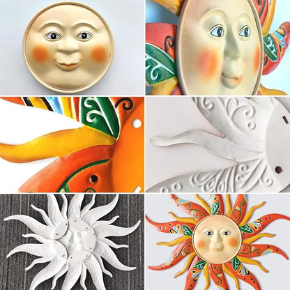 Metal Sun Wall Art Decor,17.3Inches Sun Face Garden Sculptures Statues Wall Art Decorations for Indoor and Outdoor, Room Garden Porch Fence Balcony Patio Decor
