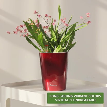 Dexceder 6x7 Self Watering Planter (Wine Red) | High Gloss Table Flower Plant Pot with Water Level Indicator Indoor Outdoor
