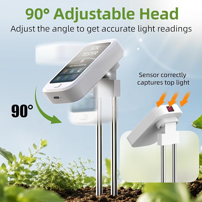 6-in-1 Soil Test Kit, pH/Humidity/Moisture/Temperature/Conductivity/Illuminance Soil Meter for Indoor & Outdoor, Soil Tester with Bluetooth Connectivity, Garden Tools for Plant Lover