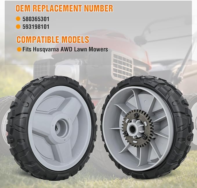 Yesker Lawn Mower Drive Wheels Replacement 8 Inch 580365301 593198101 Assembly, Lawnmower Wheels Compatible with Husqvarna HU700 HU800 HU625 HU775, Craftsman GCV-160 and More, 2-Pack