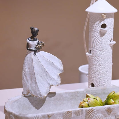 Guichifun Fairy Statue Collection Home Decoration - White Leaf Angel Girls Resin Home Decor for Outside or Inside Rustic Garden Grave Decorations for Cemetery Figurines Gift 5 x 3 x 7.5 Inch