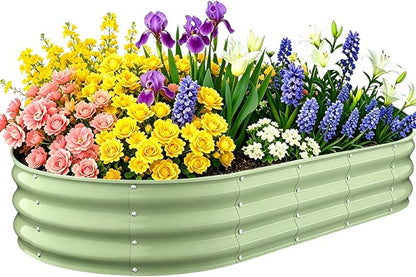 Galvanized Raised Garden Bed Outdoor, 6x3x1FT Metal Heavy Duty Planter Boxes for Gardening, Easy Assemble Bottomless Big Oval Plant Container Kit for Vegetable, Flower, Fruit, Tomatoes, Green