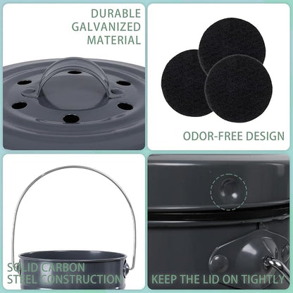 Vipush Compost Bin Kitchen Countertop Composter with lid – Small Compost ContainerI Includes Inner Compost Bucket Liner & Charcoal Filter, Grey