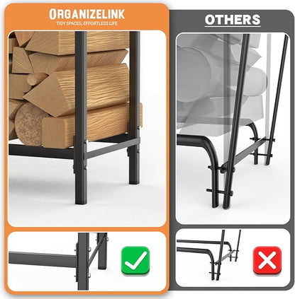 8ft Firewood Rack Outdoor with Cover, Heavy Duty Square Metal Wood Storage Log Holder Stacker, Indoor/Outdoor Use