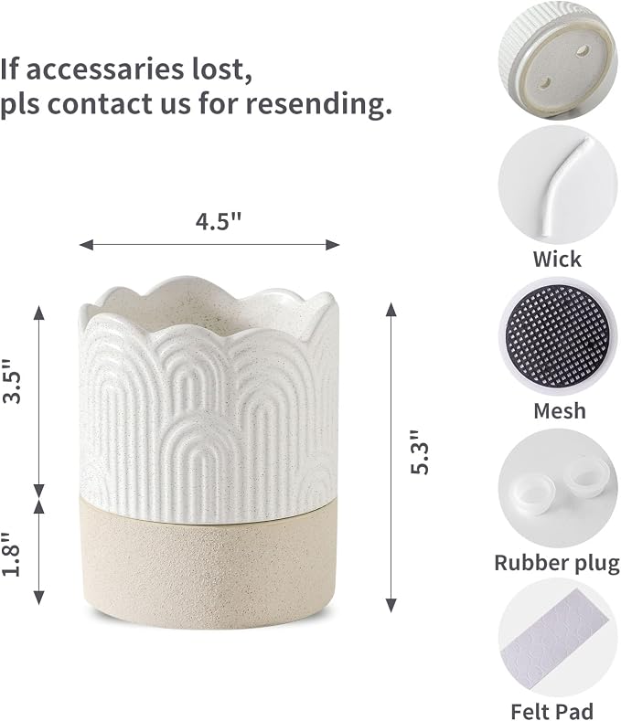 Nihow Ceramic Self Watering Pots for Indoor Plants, 4.5 Inch,Beige | Visible Water Level Fill Port,Planter with Cotton Wick,Water Storage Plus, Cylinder Round Flower Pot, Succulent/Herbs/Violets