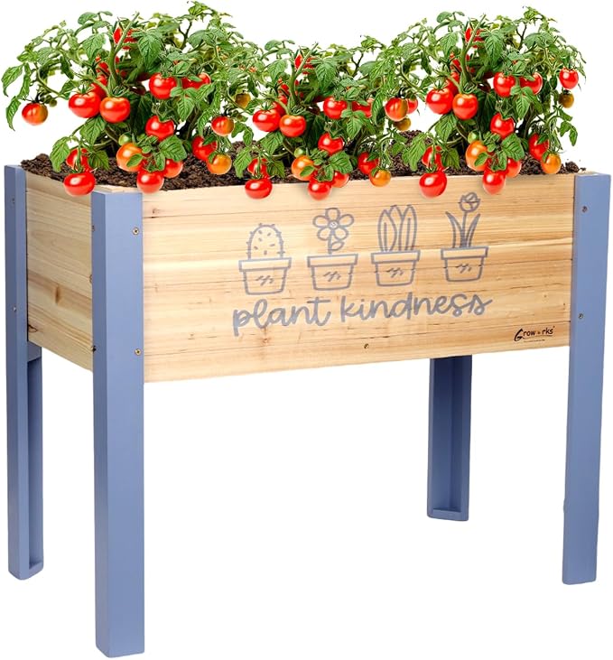 Raised Garden Bed for Kids - 30”L*16”W*24”H Elevated Wooden Planter Box Stand, Backyard, Patio, Balcony w/Bed Liner, 170lb Capacity (Blue)