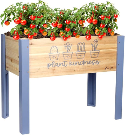 Raised Garden Bed for Kids - 30”L*16”W*24”H Elevated Wooden Planter Box Stand, Backyard, Patio, Balcony w/Bed Liner, 170lb Capacity (Blue)